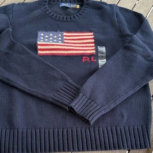 Polo Ralph Lauren Navy Sweater with Flag Design